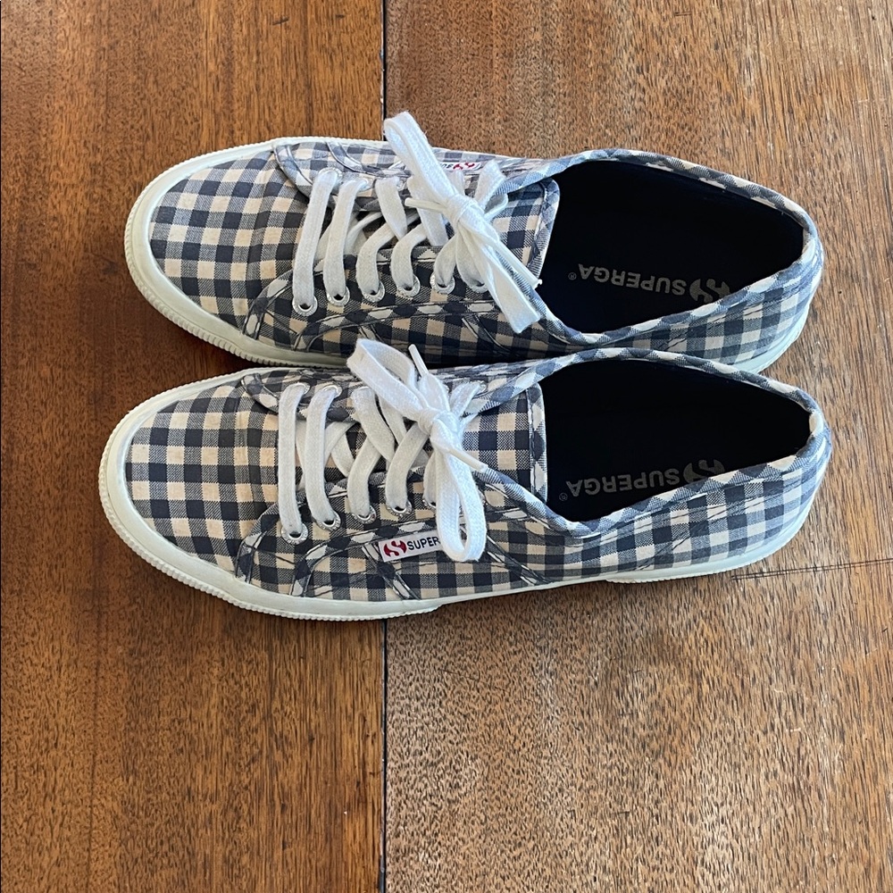 Superga Blue Gingham Sneakers GUC, Size 10 - Picture 2 of 10